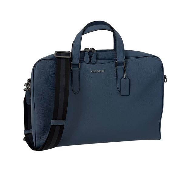 Coach Graham Structured Briefcase Laptop Business Bag Blue Leather - Picture 1 of 16